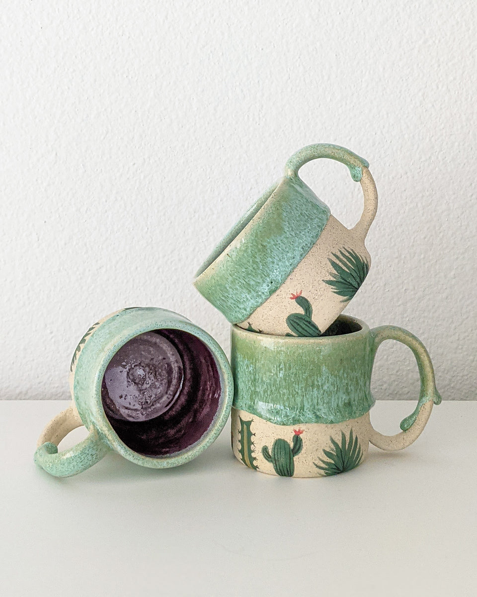 Handcrafted Cactus Ceramic Coffee Mug - Unique Hand Thrown Pottery